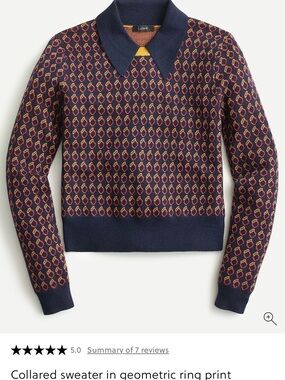 J. Crew 100% Merino Wool Collared Sweater with Red & Gold Ring Print - Size L